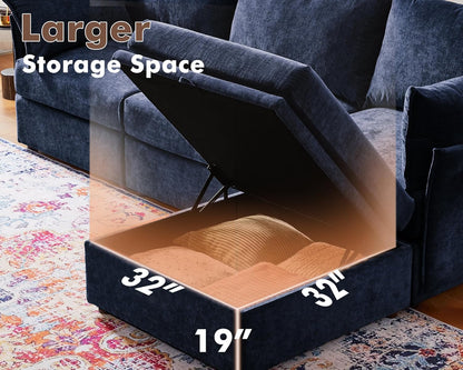 102.6" Modular Sectional Sofa, L Shaped Couch Set for Living Room, 3-Seater Comfy Cloud Couches with Movable Storage Ottoman,DIY Combination - Chenille Blue