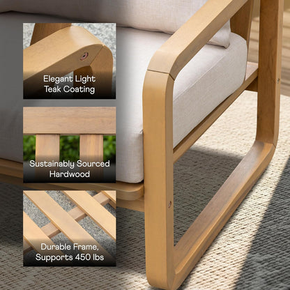 Idzo Ivy Wood Club Chair Set of 2 – Beige Fabric, Outdoor Wooden Armchair Seating with Cushions for Patio, Garden, or Balcony Relaxation