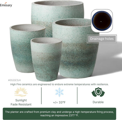 Emissary Bullet 9.5 in. Coastal Splash Ceramic Round Planter (9.5 in. L x 9.5 in. W x 12 in. H) with Drainage Hole