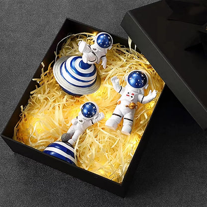 Blue Astronaut Statues Set of 3, Outer Space Theme Figurines Planet Nursery Classroom Bedroom Decor Cake Toppers