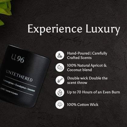 U.96 Luxury Scented Candle – Lemongrass, Eucalyptus & Amber | Hand-Poured in USA w/ 100% Natural Coconut & Apricot Wax | Double Wick, Long-Lasting Aromatherapy Candle for Home, Gift, & Rest (12.5 oz)