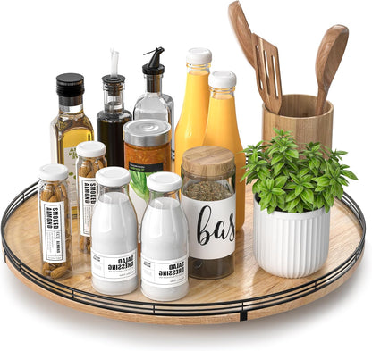18" Lazy Susan Oak Wood Turntable Organizer for Cabinet, Farmhouse Round Wooden Large Lazy Susan Organization and Storage for Dining Table, Pantry, Kitchen, Countertop, Cupboard, Home Decor