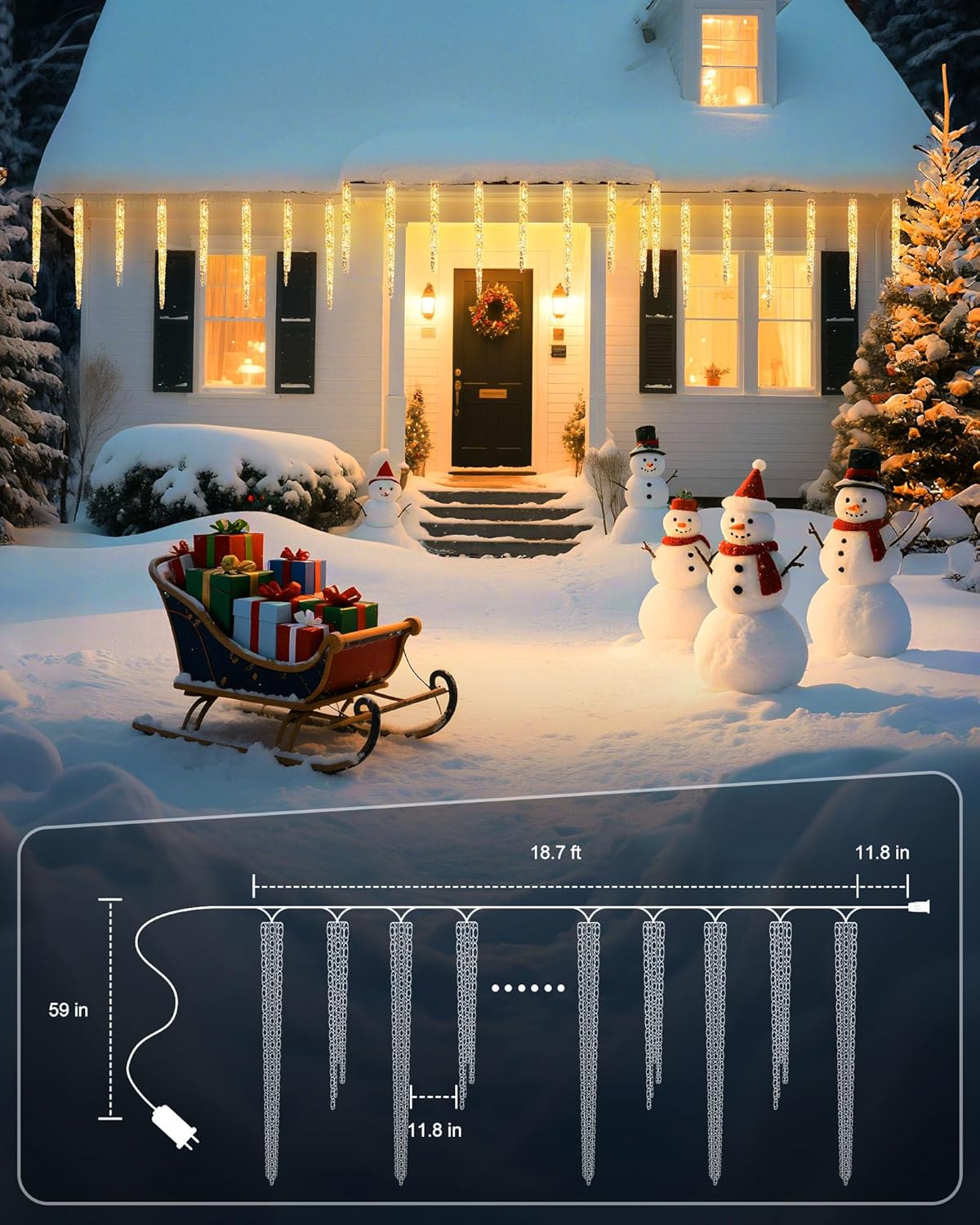 Minetom Icicle Lights Outdoor with Clips, 20ft 100 LED 20 Tubes Twinkling Crystal String Lights, Connectable Waterproof Hanging Icicle Christmas Lights Plug in for Eave Outdoor, Warm White