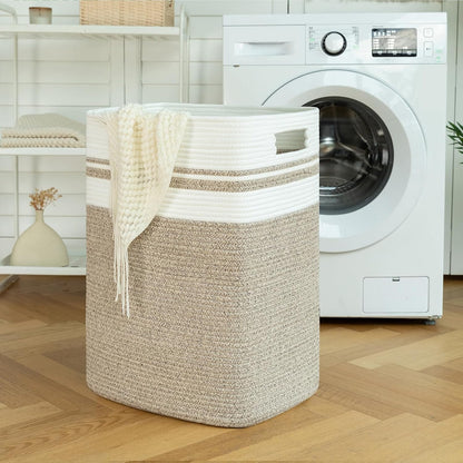 OIAHOMY 91L Laundry Hamper, XXXLarge Laundry Basket, Collapsible Cotton Rope Basket,Woven Storage Basket for Blankets,Clothes,Pillows-16x15x24-Yellow