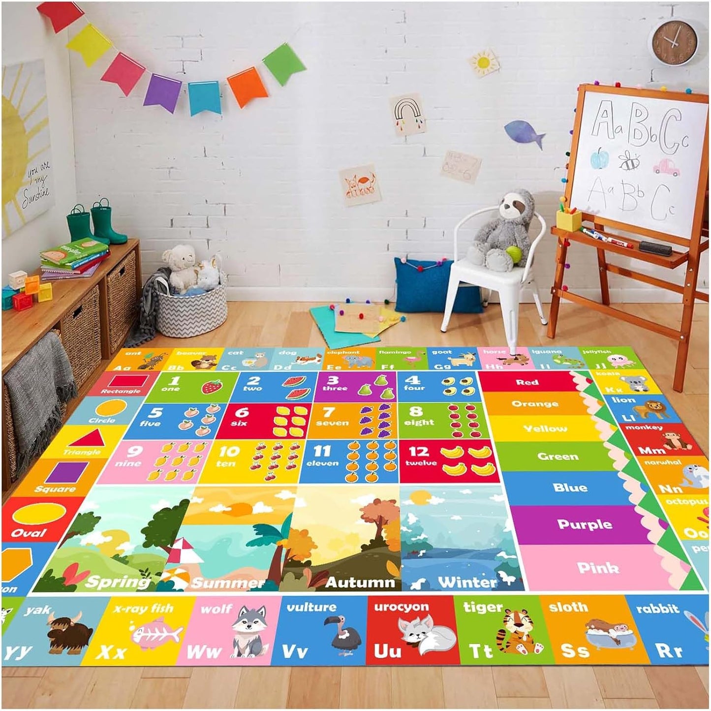 Kids Rug ABC Rug, Play Mat for Kids Playroom ABC Educational Area Rug for Playroom Classroom Elementary Preschool Rugs wtih Numbers Animals (2.6x3.9ft)