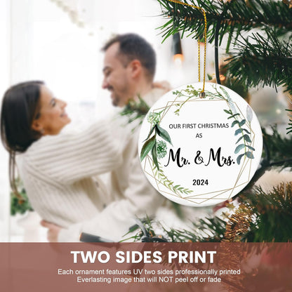 Wedding Gifts for Couples Unique 2024 Our First Christmas Married Ornaments Ceramic, 1st Christmas as Mr Mrs, Bridal Shower Gift, Just Married Gifts, Newlywed Keepsake