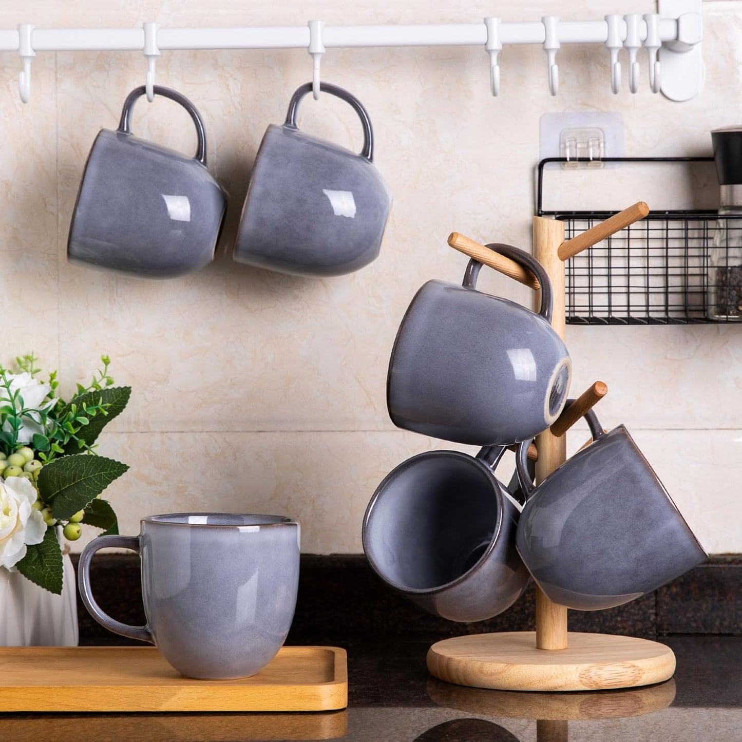 AmorArc 12oz Coffee Mugs, Ceramic Coffee Mugs set of 4 for Man, Woman, Dad, Mom, Modern Coffee Mugs with handle for Latte/Cappuccino/Milk/Cocoa. Dishwasher&Microwave Safe, Gray-Reactive Glaze