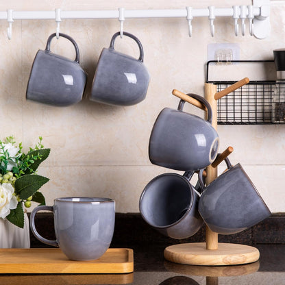 AmorArc 12oz Coffee Mugs, Ceramic Coffee Mugs set of 4 for Man, Woman, Dad, Mom, Modern Coffee Mugs with handle for Latte/Cappuccino/Milk/Cocoa. Dishwasher&Microwave Safe, Gray-Reactive Glaze