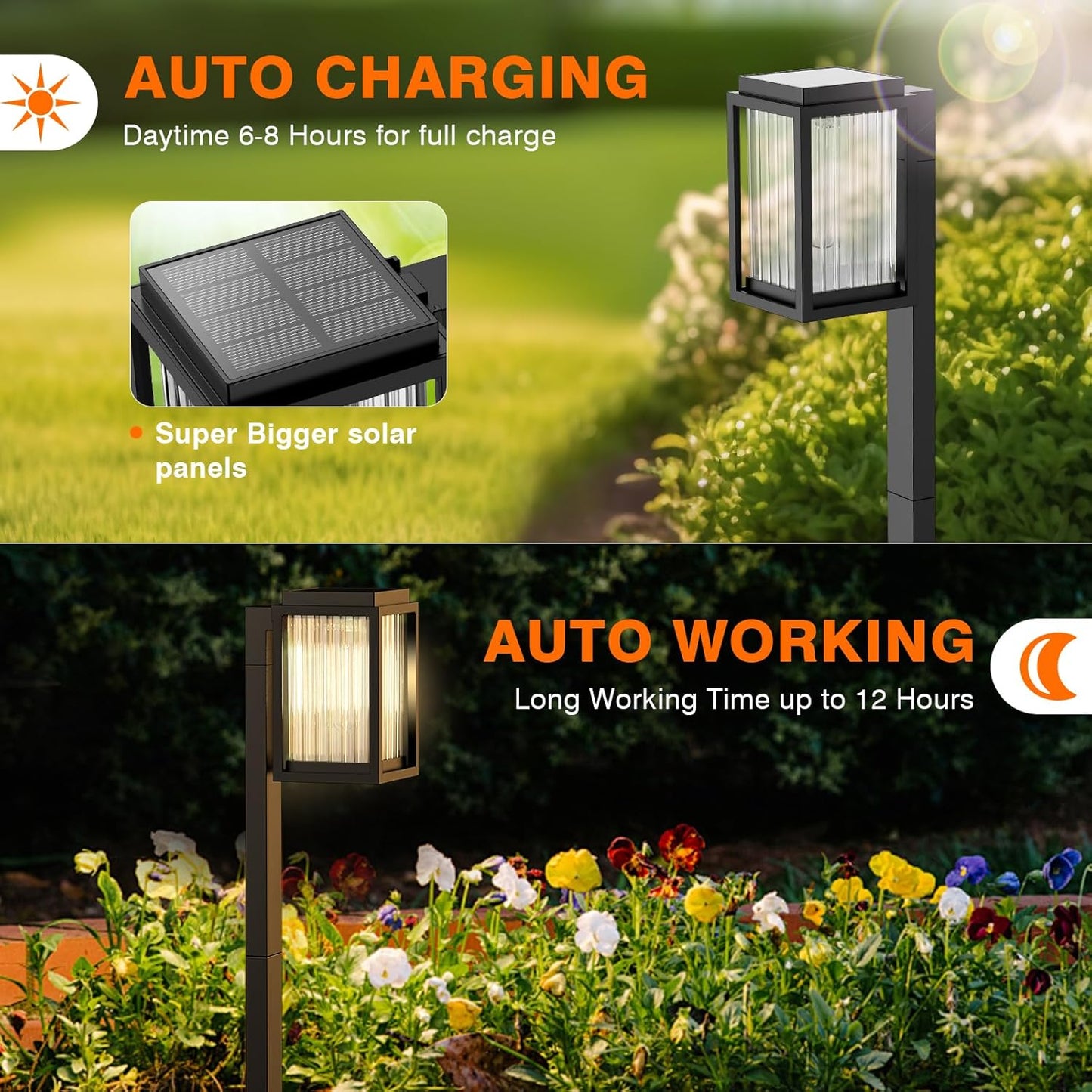 Solar Lights Outdoor Pathway 6 Pack, Solar Pathway Lights Outdoor 24" Tall Bright Auto On/Off Waterproof Garden Landscape Lighting for Path, Yard, Walkway, Driveway, Outside Decor Father's Day