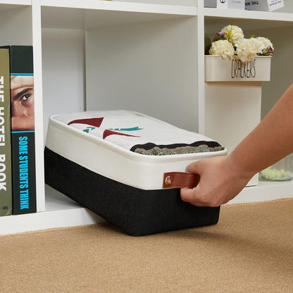 DULLEMELO Small Storage Bin, Collapsible Rectangular Fabric Basket for Organizing, Shelves, Closets, Nursery, Home, Office, Empty Gift Basket (White&Black)