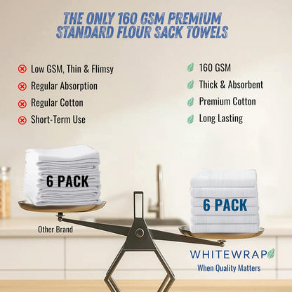 Flour Sack Towels| Tea Towel for Crafts| Kitchen Dish Cotton Blank Towel for Embroidery|Baking Bread Proofing Linen Cover| Thick Absorbent Quick Dry| 6 Pack 28"x28" White