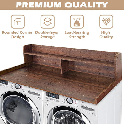Royxen Laundry Countertop with 2-Tier Shelf Universal Fit, Washer and Dryer Countertop with Storage Space, Shelf Height 11.5 Inches, Walnut Color