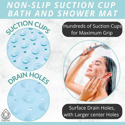 ENKOSI Bath Mat - Large Non Slip Bathtub & Shower Mat - Extra Long 40 x 16 Inch Bathroom Mats for Tub Nonslip Anti Slip Bathmats (40x16 Light Blue 1-Pack)