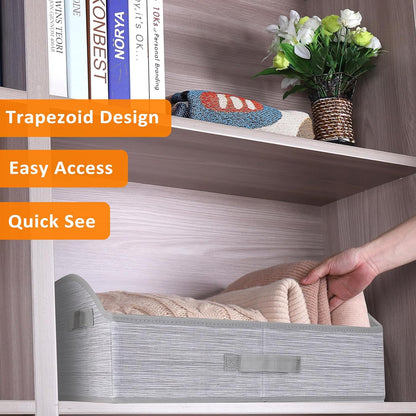 WUIKE Closet Organizers and Storage, Foldable Trapezoid Storage Bins with Handles, Clothes Storage Bins, Closet Shelf Organizer for Wardrobe, Light Gray/Slub Gary, Extra Large, 3-Pack