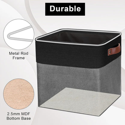 Collapsible Fabric Storage Cubes 11x11 Cube Storage Bins, 4 Pack Closet Baskets Box with Handles for Organizing, Shelf, Toys, Clothes, Home, Office, Nursery (Grey&Black)