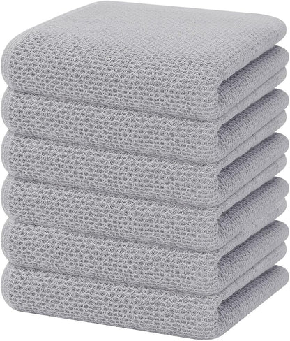Homaxy 100% Cotton Waffle Weave Kitchen Dish Towels, Ultra Soft Absorbent Quick Drying Cleaning Towel, 13 x 28 Inches, 6-Pack, Light Gray