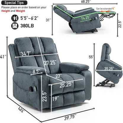 Lazy Boy Recliner Chair, Postoperative Recovery，Retractable 23'' Extra-Long Leg Support Lift Chair Hold up to 400lb，25.5'' Oversized Recliner seat for Big and Tall