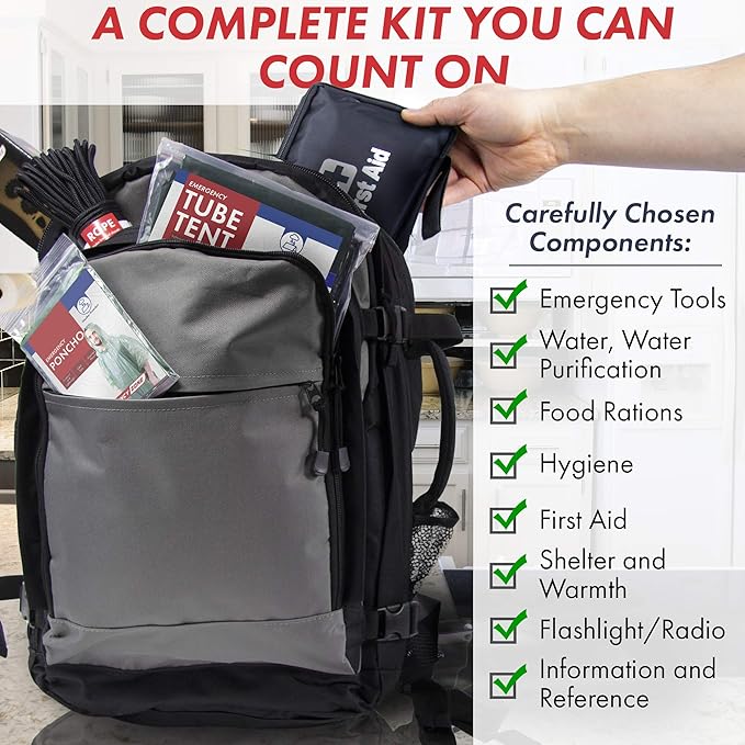 Urban Survival Bug-Out Bag/Go Bag and Disaster Survival Supplies for up to 6 People | Survival Kit for Wildfires, Hurricane, Civil Unrest & More