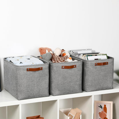 DULLEMELO Large Storage Baskets, 3 Pack Foldable Storage Baskets Bins for Colthes Organizer, Fabric Storage Organizer Baskets for Shelves Closet Nursery Toy Storage(Gray)