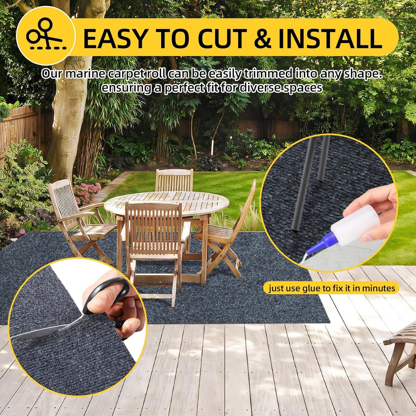 Marine Carpet,5 FT x 20 FT Dark Gray Indoor Outdoor Carpet 0.2" Thick Boat Carpet with Water-Proof TPE Backing, Non-Slide Outdoor Marine Carpet Roll for Home, Patio, Porch, Deck