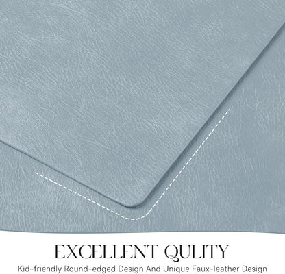 MOSAYT Vinyl Placemats Set of 6-12 X 17 Inch - Faux Leather 100% Waterproof Oil-Proof Wipeable PU Place Mats, Heat Resistant Reversible Table Mats for Kitchen, Dining, Outdoor (Light Grayish Blue)