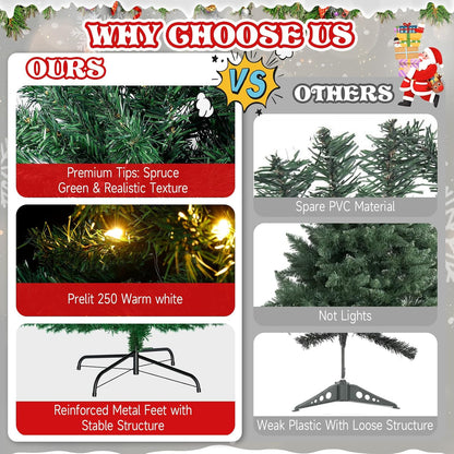 LEVELEVE Premium 6FT Artificial Holiday Christmas Tree w/800 Branch Tips,250 LED Lights for Home,Office,Party Decoration