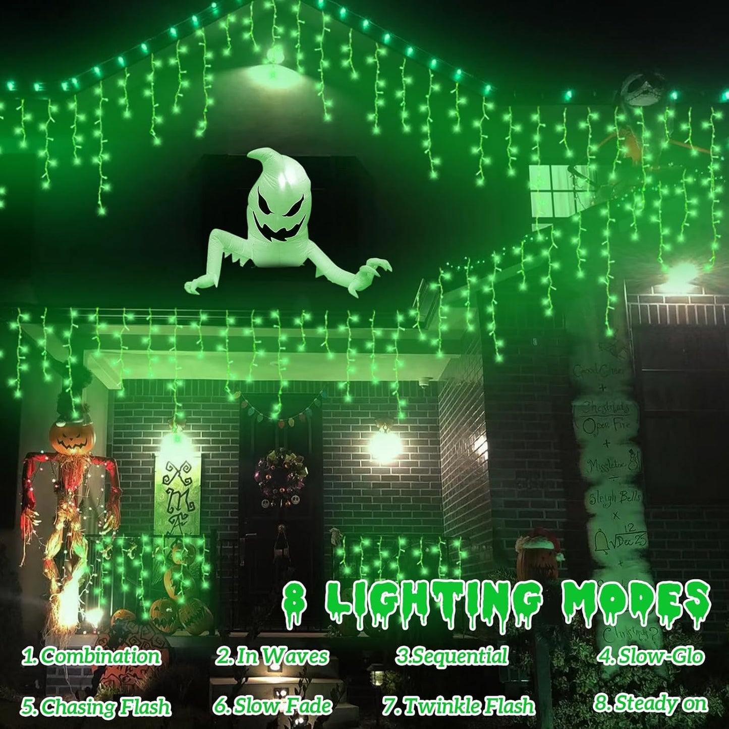 YEGUO 66ft 800 LED Green Icicle Lights Outdoor Waterproof, 160 Drops Icicle Christmas Light Connectable, 8 Modes Icicle String Lights with Memory Timer