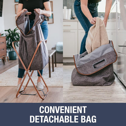 CleverMade Collapsible Laundry Hamper X-Frame Laundry Basket - Heather Gray 71L / 18 Gal - Space Saving Storage Container Organizer Stylish Home Decor