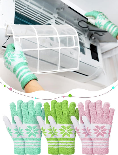 Patelai 3 Pairs Microfiber Plant Dusting Gloves Leaf Cleaning Gloves for Indoor Plants, Blinds, Furniture, House(Small,Snowflake Yellow, Pink, Blue, White)