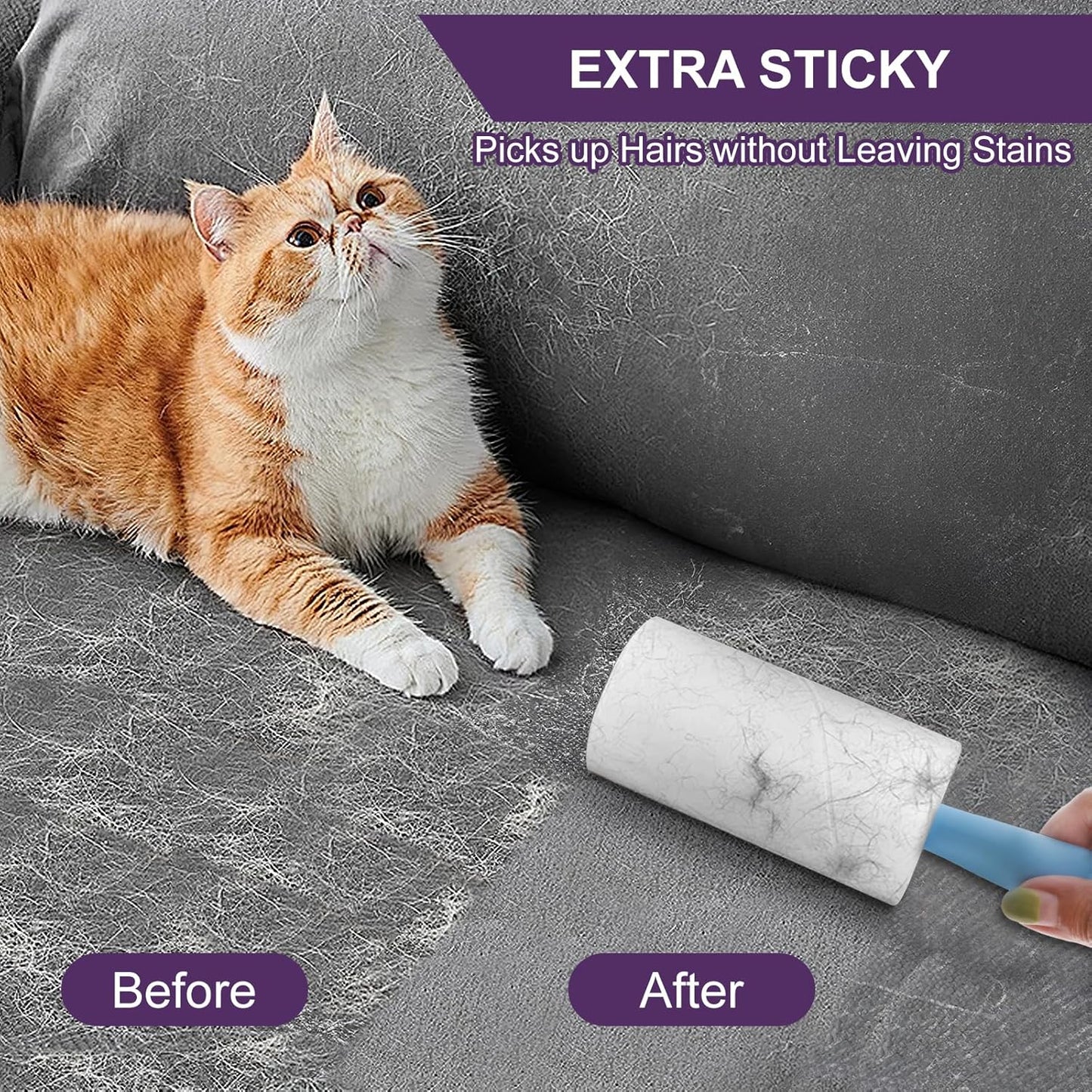 Lint Rollers for Pet Hair Extra Sticky, 220 Sheets/2 Lint Roller Refills with 1 Durable Handles, Pet Hair Roller for Clothes, Furniture, Carpet