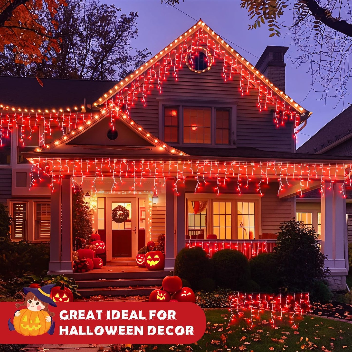 JMEXSUSS 400 LED Red Icicle Lights for Halloween Decor, Connectable Red Halloween Lights Indoor Outdoor with Remote, Christmas Light for Room Fireplace Christmas Decorations