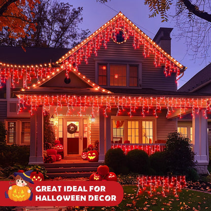 JMEXSUSS 400 LED Red Icicle Lights for Halloween Decor, Connectable Red Halloween Lights Indoor Outdoor with Remote, Christmas Light for Room Fireplace Christmas Decorations