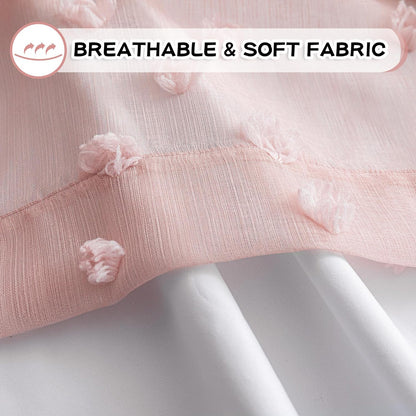 MYSKY HOME Blush Pink Pom Pom Blackout Curtains for Girls Bedroom 63 Inch Long 100% Room Darkening Curtain for Kids Room 2 Panels Small Window Treatment Grommet 2 Layered Drapes Toddler 52W x 63L