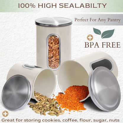 Moss & Stone 3-Piece Beige Canisters Sets For The Kitchen, Airtight Canister Set With See Through Window, Storage Jars for Coffee Container, Tea Organizer & Sugar Canister, Beige Kitchen Canisters