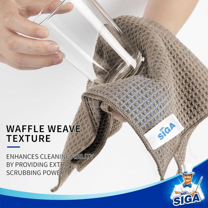 MR.SIGA Waffle Pattern Cleaning Cloths, Reusable Absorbent Microfiber Cleaning Towels, Ultra Soft Microfiber Kitchen Cleaning Rags, 6 Pack, Sandy Brown, 12.6 x 12.6 inch
