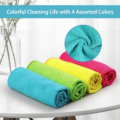 HOMEXCEL Microfiber Cleaning Cloth,12 Pack Cleaning Rags, Cleaning Towels with 4 Color Assorted, 11.5"X11.5"(Green/Blue/Yellow/Pink)