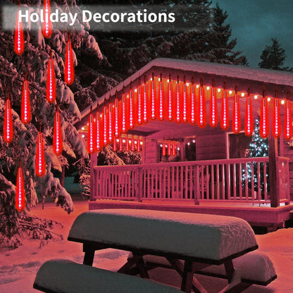 Christmas Meteor Shower Rain Lights, 10 Tube 12 Inch 240 LEDs Icicle Outdoor Raindrop for Xmas Halloween Wedding Party Tree Holiday Decoration, Red