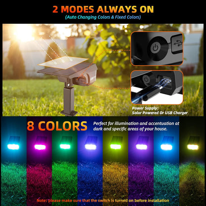 Color Solar Light Outdoor Waterproof Spotlights with 9 Light Modes, Color Changing Solar Outdoor Light for Decorate Festivals, Colored Spot Lights Auto On/Off, RGBW Landscape Lights