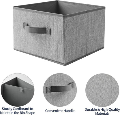 Storage Baskets, 11-Inch Woven Fabric Bins, Storage Cubes with Reinforced Handles, Organizer Bins for Closet Shelves, Foldable, for Toys, Clothes, Natural Beige (4PCS/Grey-11*11*7.8inch)