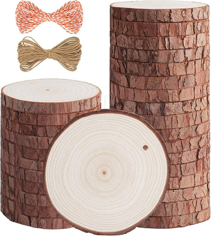 5ARTH Natural Wood Slices - 30 Pcs 3.1-3.5 inches Craft Unfinished Wood kit Predrilled with Hole Wooden Circles for Arts Wood Slices Christmas Ornaments DIY Crafts