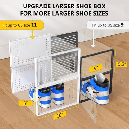 Secret Space 12 Pack X Large Shoe Organizer Storage Boxes for Closet, Modular Space Saving Shoe Boxes Clear Plastic Stackable Sneaker Containers Display Case with Lids, White