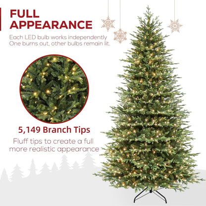Hykolity 9 ft Prelit Artificial Christmas Tree with 5149 PE&PVC Branch Tips, 600 Warm White LED Lights, Easy Assembly with Metal Stand and Hinged Branches