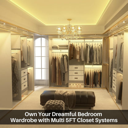 Armocity 5FT Small Closet System with 3 Fabric Drawers, 60 Inches Walk In Closet Organizer System With 3 Adjustable Shelves, Heavy Duty Clothes Rack Built-In Garment Rack, 59" L x 16" W x 71" H, Grey