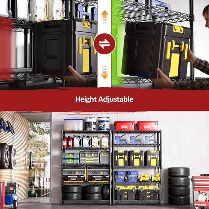 IZEUK 5-Tier Heavy Duty Metal Storage Shelving Unit (Black, 17.7" D x 47.2" W x 72.3" H, 1750 lbs Capacity), Adjustable Steel Wire Rack Shelf Organizer for Garage, Kitchen, Basement, Laundry, Office