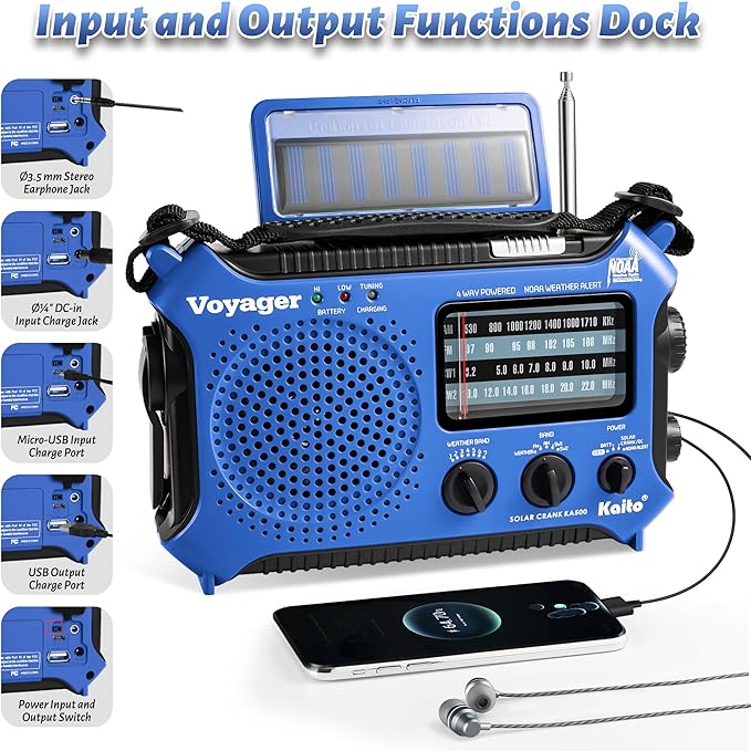 Kaito KA500BU 5-Way Powered Emergency AM/FM/SW Weather Alert Radio, Blue