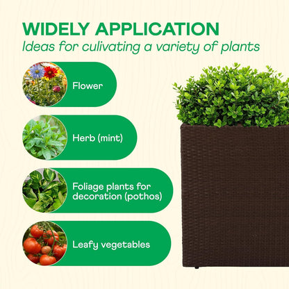 IDZO All Weather Wicker Planter Raised Garden Bed, 24 in Tall Round Rattan Flower Pots, Durable Self-Watering Indoor Outdoor Wicker Planters for Porch Patio Balcony