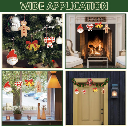 Wooden Christmas Ornaments, 176 PCS Unfinished Predrilled Wood Ornaments Set with 72 Blank Wood Slices in 9 Styles, 90 Bells and 12 Color Pens for Kids DIY Crafts and Christmas Hanging Decoration, A