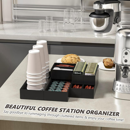 Kitchen Drawer Organizer Bins, Black Bamboo Drawer Organizer Stackable for Silverware, Utensils, Cutlery, Flatware, Junk Drawer, Dresser, Bathroom, 9" x 3" x 2.5" (Set of 2)