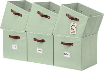 DECOMOMO Storage Cubes, 13x13x13 Storage Cube Bins with Labels, Fabric Organizer Bins (13" / 6pcs, Sage Green)