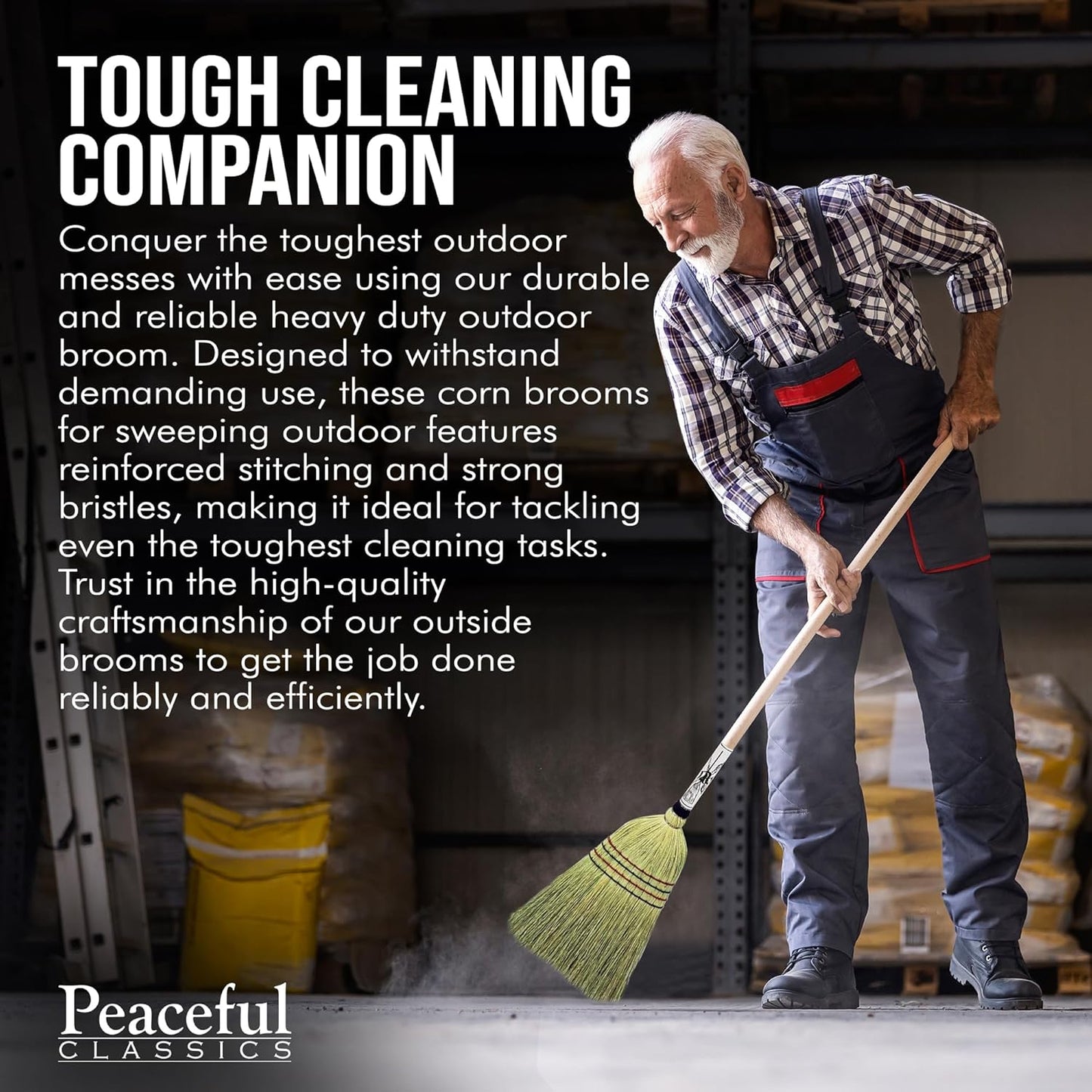 Handmade Amish Corn Broom with Wooden Handle – 57" Heavy Duty Broom for Courtyard, Lobby & Market, 100% Corn Fill Straw Broo'm, 4 Sews Indoor & Outdoor Bristle for Sweeping - Yellow